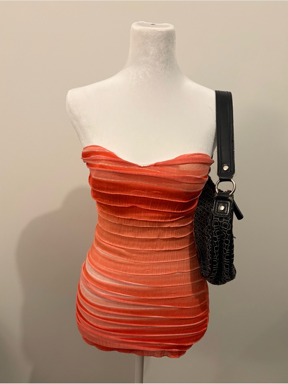 Y2K Coral Mesh Ruched Strapless Tube Top Sheer Bodycon Clubwear